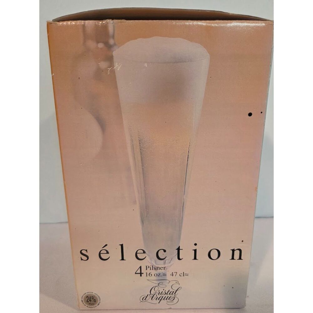 Cristal d’Arques Selection Crystal Pilsner Glass Set 4 France 16oz